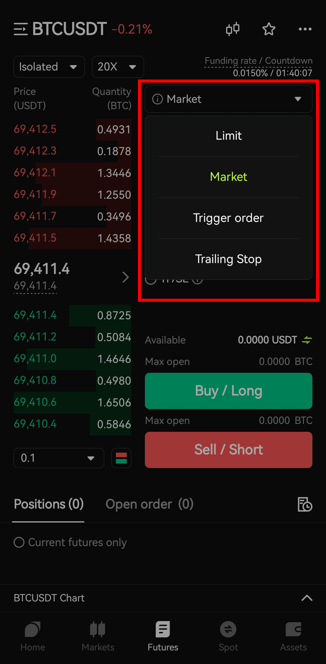 معاملات آتی در اپلیکیشن صرافی Bitunix